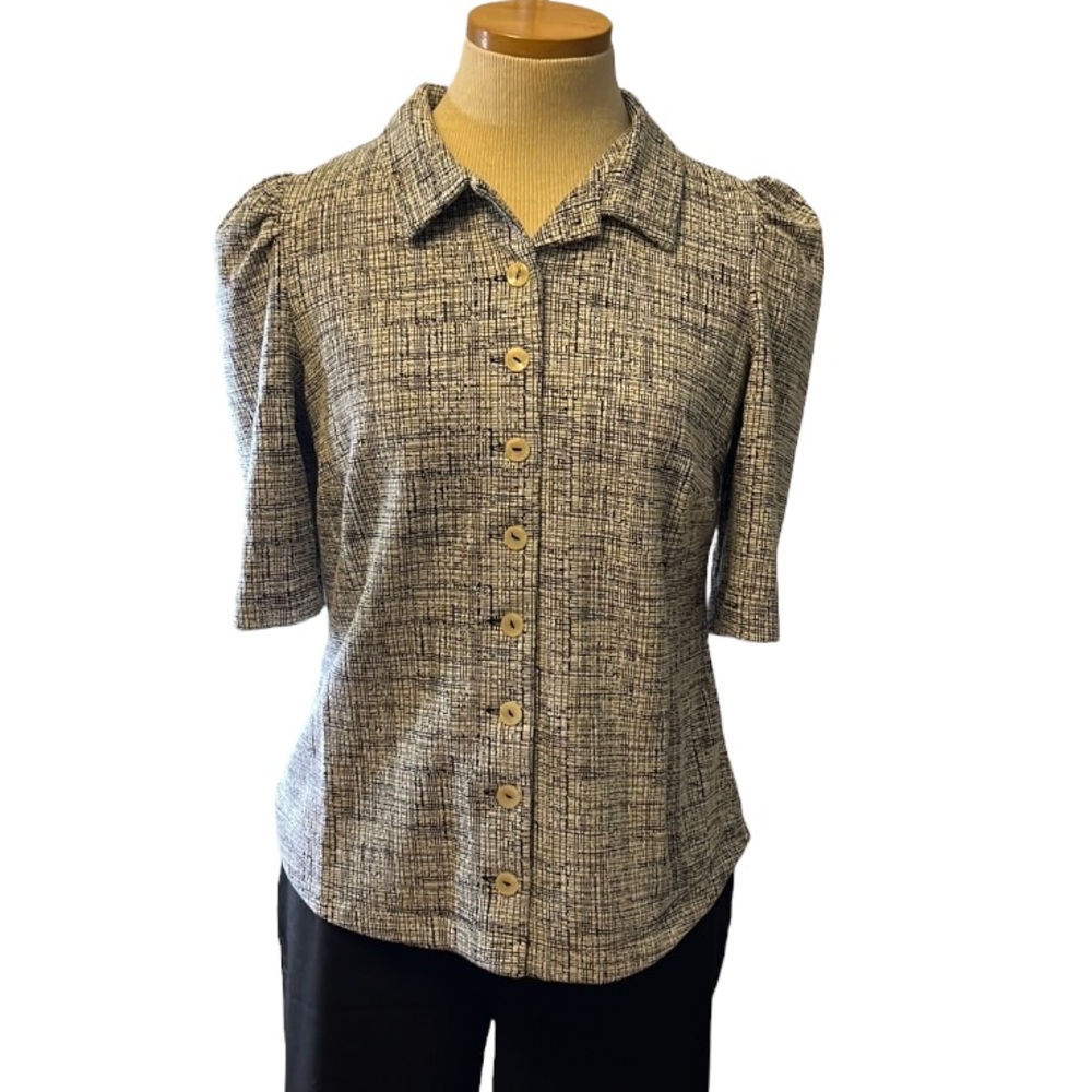 Anthropologie Vanessa Virginia Short Sleeve Button-Up Top, Gray, Small